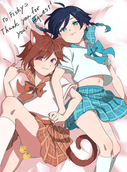 skeb納品しました。 可愛いFemboy Vtuber(@ catboyfisky)さんとウェンちゃんでした(※女装) リクエストありがとうございました!