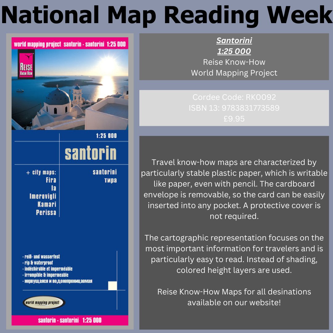 CordeeBooks's tweet photo. It's National Map Reading Week! Today we have Santorini from reise know-how.
Buy Now https://t.co/rUycHvaP0E
#maps #mapreadingweek #mapping #compass #worldmappingproject #reiseknowhowverlag #santorini #greece #santorinigreece https://t.co/0Jlz1jxBMJ