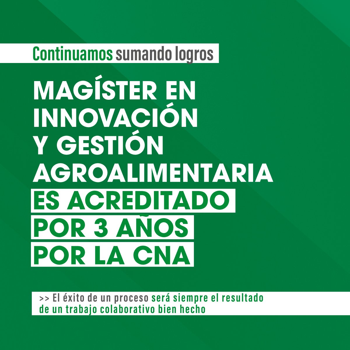 AgroambienteU's tweet photo. ¡Excelente noticia! 🌟 Nuestro programa de Magíster en Innovación y Gestión Agroalimentaria impartido por la #UFRO fue acreditado por la CNA por un periodo de 3 años. 

Este logro corresponde al máximo de años al que puede optar un Magíster sin graduados 💪 https://t.co/DZd7wGuNZD