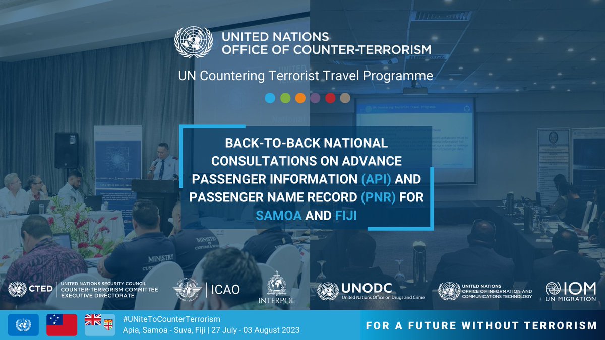 📣 <a href="/UN_OCT/">United Nations Office of Counter-Terrorism</a> #CTTravel Programme, <a href="/UN_CTED/">United Nations CTED</a> &amp; @IOMFiji completed their 1⃣st national #consultations in #Fiji 🇫🇯 &amp; #Samoa 🇼🇸 on delivering technical support in the #Pacific region. Funded by 🇦🇺 <a href="/ausgov/">Australian Government</a> #Australian Dept. of Home Affairs on #API &amp; #PNR

🔗 More: un.org/cttravel