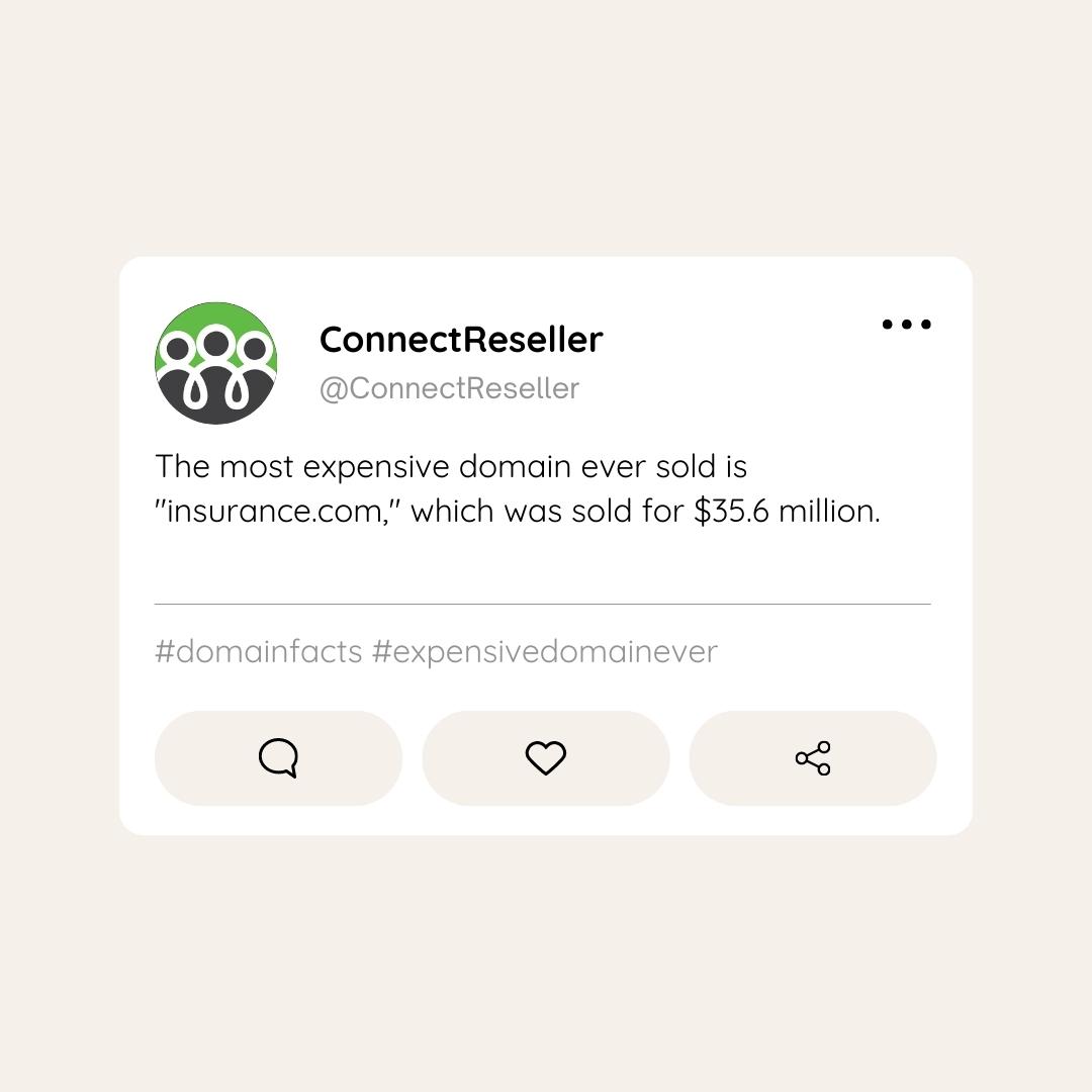 ConnectReseller's tweet photo. #Domain Fact Alert!
Did you know that the most expensive domain ever sold was https://t.co/Q24Ep0N7CL fetching a staggering $35.6 million? It's a testament to the immense value and potential of premium domain names.

#DomainFacts #ExpensiveDomainsEver #digitalera #ConnectReseller https://t.co/aibTdD98YW