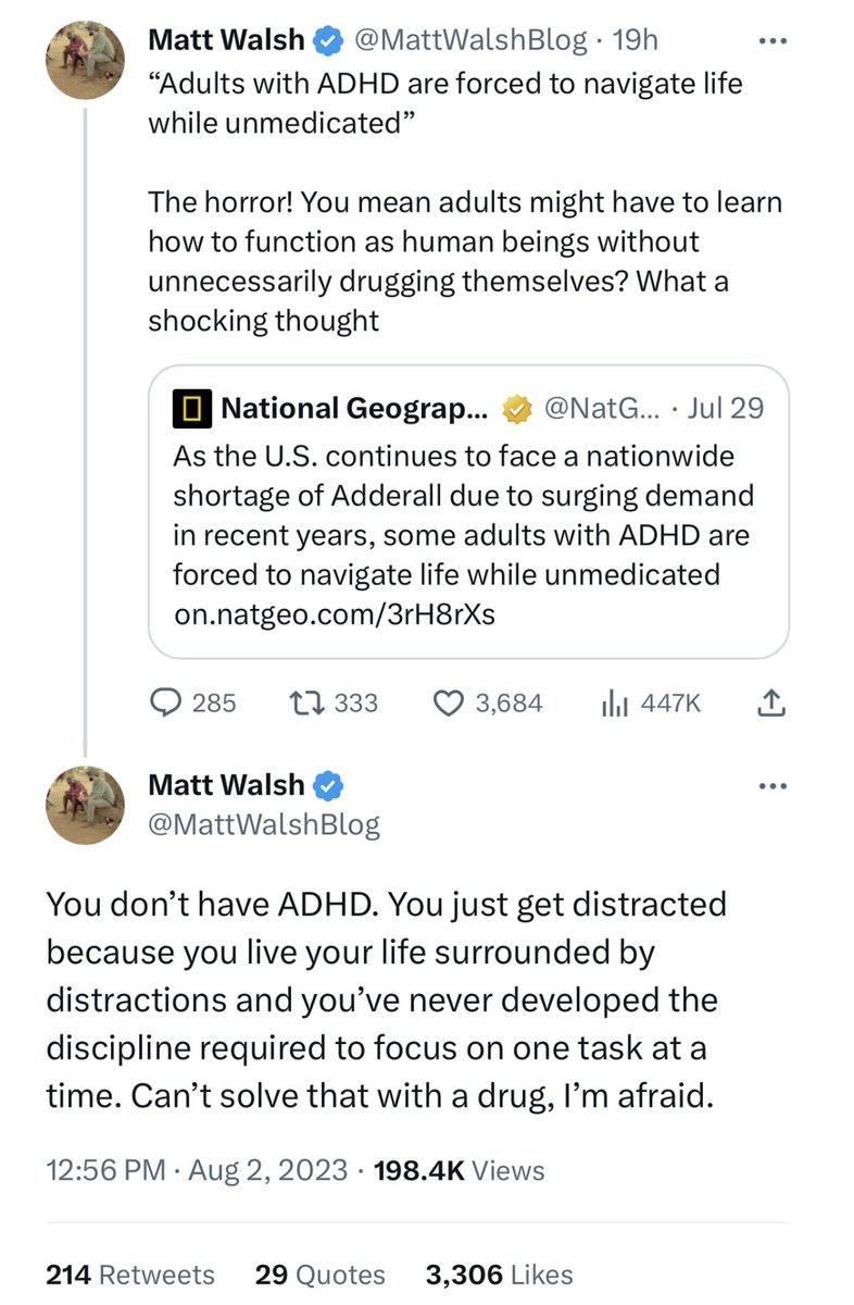 jonathanstea's tweet photo. ADHD exists.

And it’s far more real than Matt Walsh's science and mental health literacy skills. https://t.co/NeoRwk1Rz1
