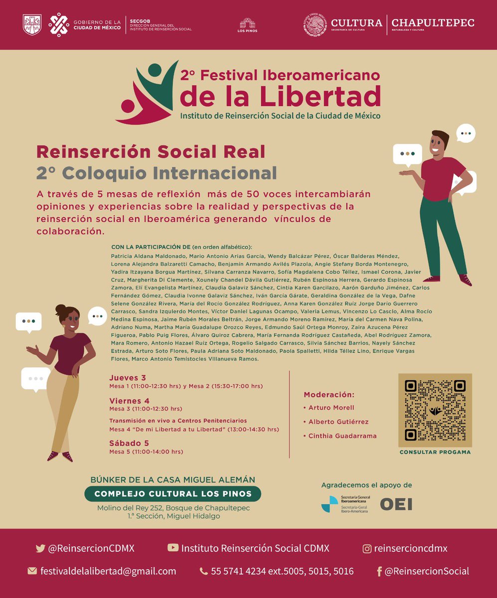 arturomorell's tweet photo. Más de 50 voces expertas en el 2o Coloquio “Reinserción Social Real” del 2o Festival Iberoamericano de la Libertad organizado por @ReinsercionCDMX en @CC_LosPinos  @cultura_mx del 3 al 6 de agosto. ¡ Les esperamos ! #YoSoyYExisto @martibatres @RicardoRuizSua2 @GobCDMX @SeGobCDMX https://t.co/CbWcDxrIZs