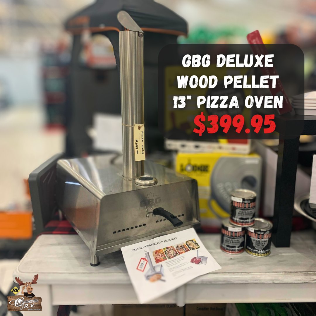 Nothin' better than fresh oven ready pizza, especially from home!🍕 We're here to help soothe your cravings with the Georgian Bay Leisure GBG Deluxe Wood Pellet 13" Pizza Oven - $399.95 in-store #GeorgianBayGrills #GlobetrotterRV