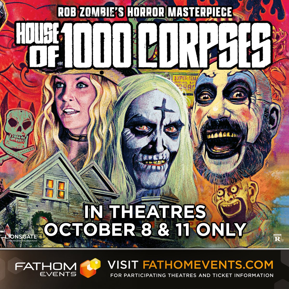 HOUSE OF 1000 CORPSES is heading back to theaters nationwide in October! Tickets go on sale August 11th. hubs.la/Q01ZSCtk0