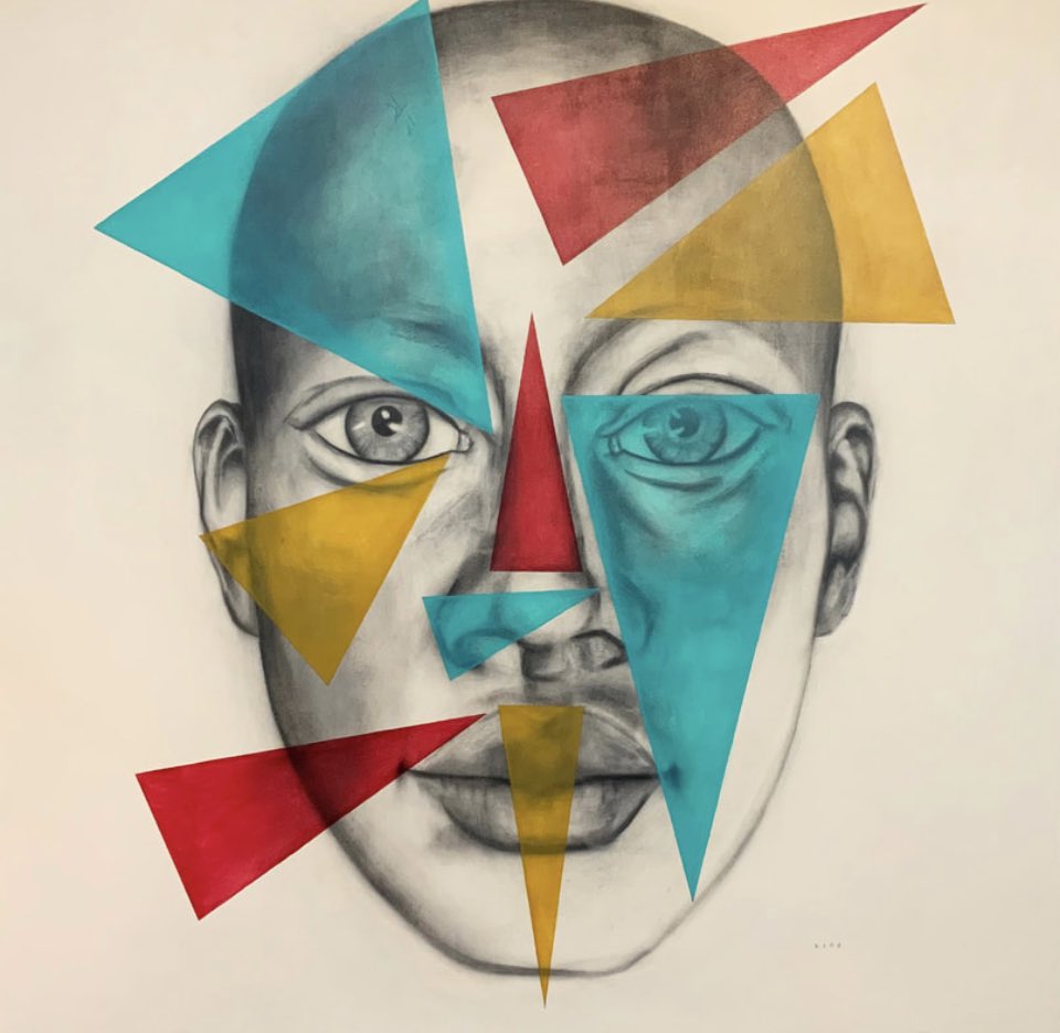 CagneyArtist's tweet photo. Face life’s challenges straight on as indicated in “Face Forward_Triangles” 48x48” canvas https://t.co/FeqPFm24Mc