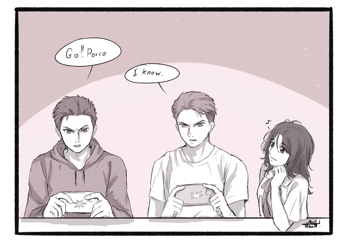 monachismanoch's tweet photo. Day 1 Modern AU
Gallibro is gammer .they play games everywhere
#warriorsunitweek2023 #marleyanwarriors #pieckfinger #marcelfalliard #porcogalliard #warriorunit #shingeki #aot #AttackOnTitan #SNK https://t.co/XezqJS7DVP