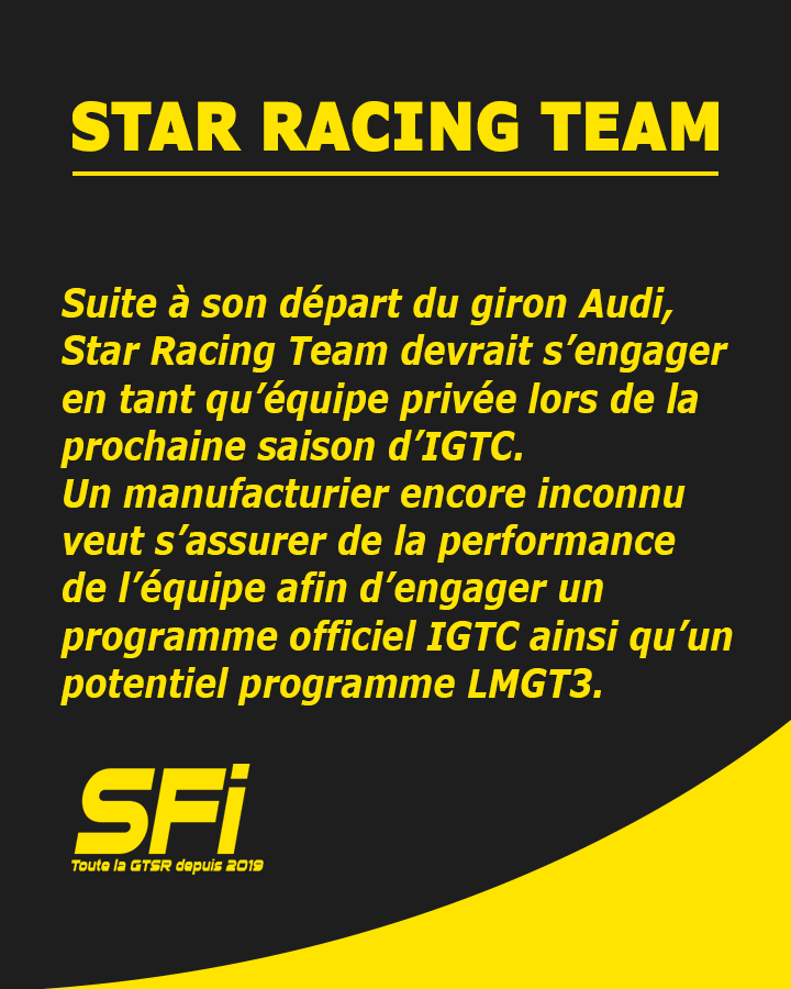 SFi_FR's tweet photo. @StarRacingTeam deviendrait une équipe privée en IGTC ! https://t.co/YekVs39wxa