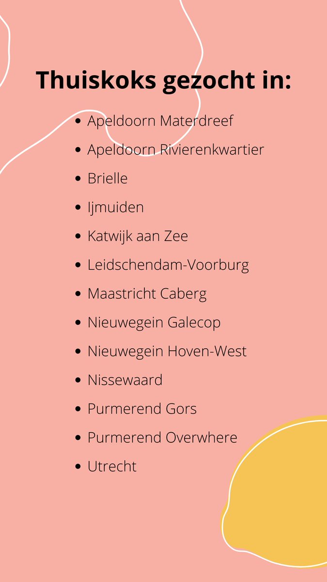 𝗧𝗵𝘂𝗶𝘀𝗸𝗼𝗸𝘀 𝗴𝗲𝘇𝗼𝗰𝗵𝘁 📢
Wil jij graag wat betekenen voor een buurtgenoot? Dan is dit je kans! In onderstaande gemeenten en wijken is Stichting #Thuisgekookt hard op zoek naar vrijwillige thuiskoks. Meld je direct aan: thuisgekookt.nl/thuiskok