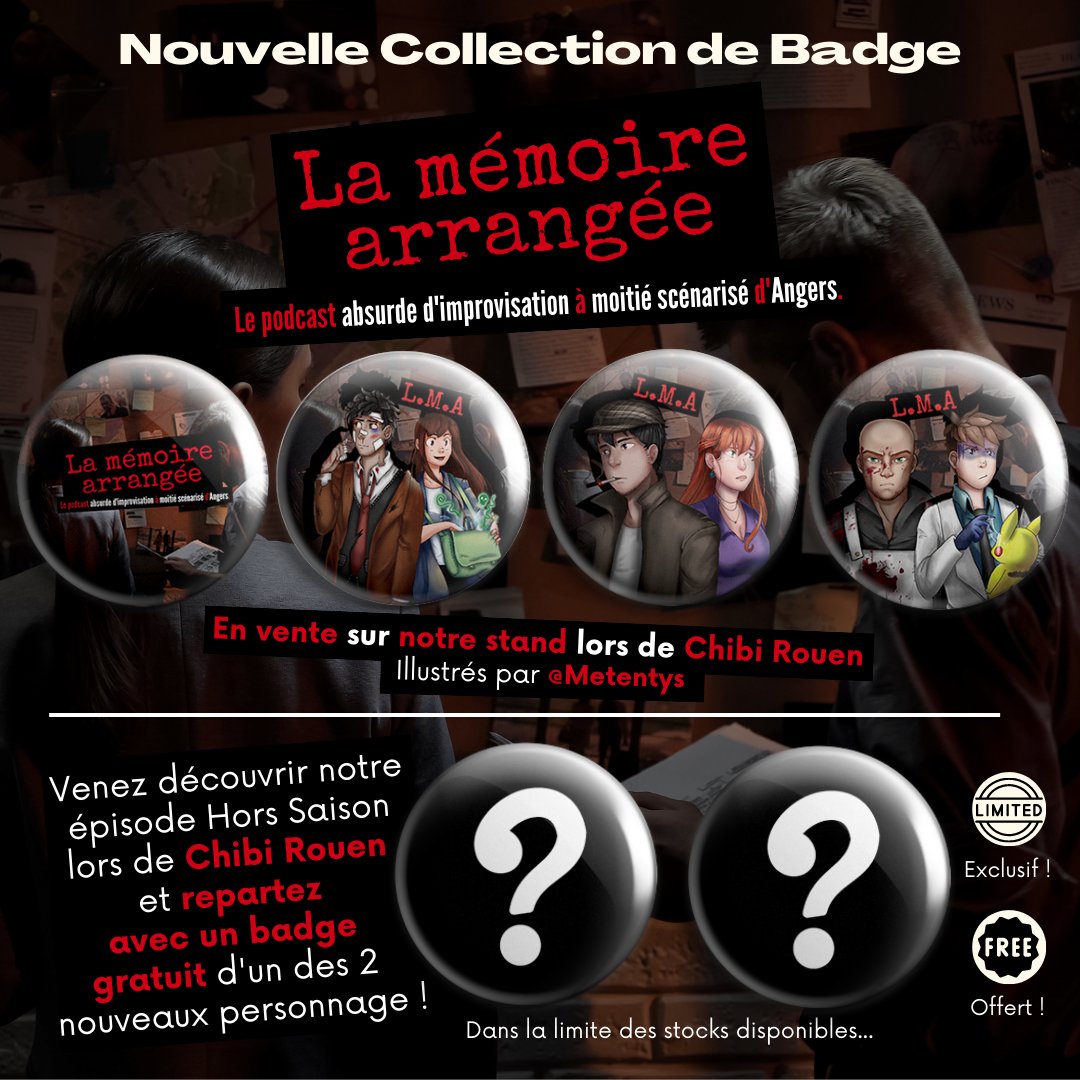 Pour cette occasion, on va sortir une nouvelle collection de 4 badges. Et comme pour le premier épisode HS, on donne 1 badge exclusif au choix aux spectateurs ! Allez, on vous donne rendez-vous dimanche 10 septembre à 11h, sur la scène Odoru de Chibi Rouen ! Vous serez là ?