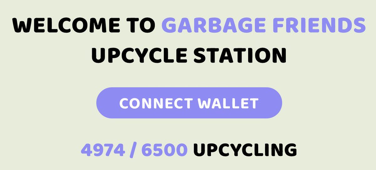 garbage friends 🗑️🤮 stats:

• FP 0.13
• 82 listed ( 1% )
• Volume 315 ETH 
• Upcycling / Staking ( 4974 / 6500 )
• migrate to new contract ( no gas fees for future “soft staking") 
• multiple upcycling option(no gas)
• Stage 2 is coming 🆙♻️