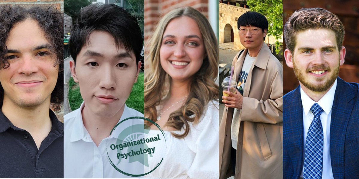 MsuPsychology's tweet photo. We’re thrilled to welcome a new cohort of grad students! Let’s give a warm welcome to our new @msuorgpsych students: Asher Denny, Xiaolong Zhang, Laura Bauer, Hee Woong Park, Caton Weinberger
Read their Q&As: https://t.co/tcHe5l224Y
#MSUPsychology #MSUSocialScience #OrgPsych https://t.co/o4bEY4DfKL