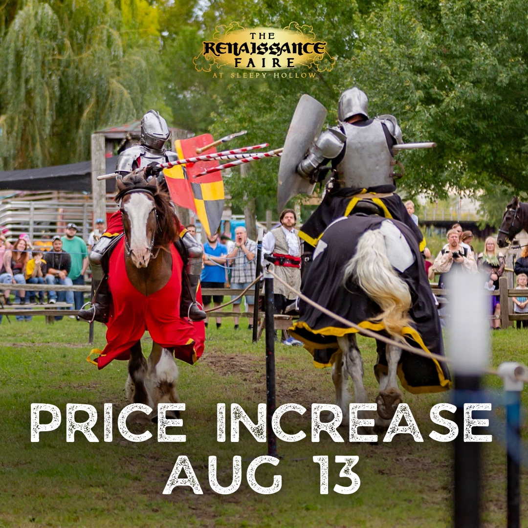 Ticket prices will increase to $16 on Aug 13. Get your tickets ASAP! Online tickets include free parking. Bring your kids! Ages 12 and younger are free. 🏰

If tickets are purchased on Saturday, patrons may return Sunday for free if still wearing their wristbands.🧙