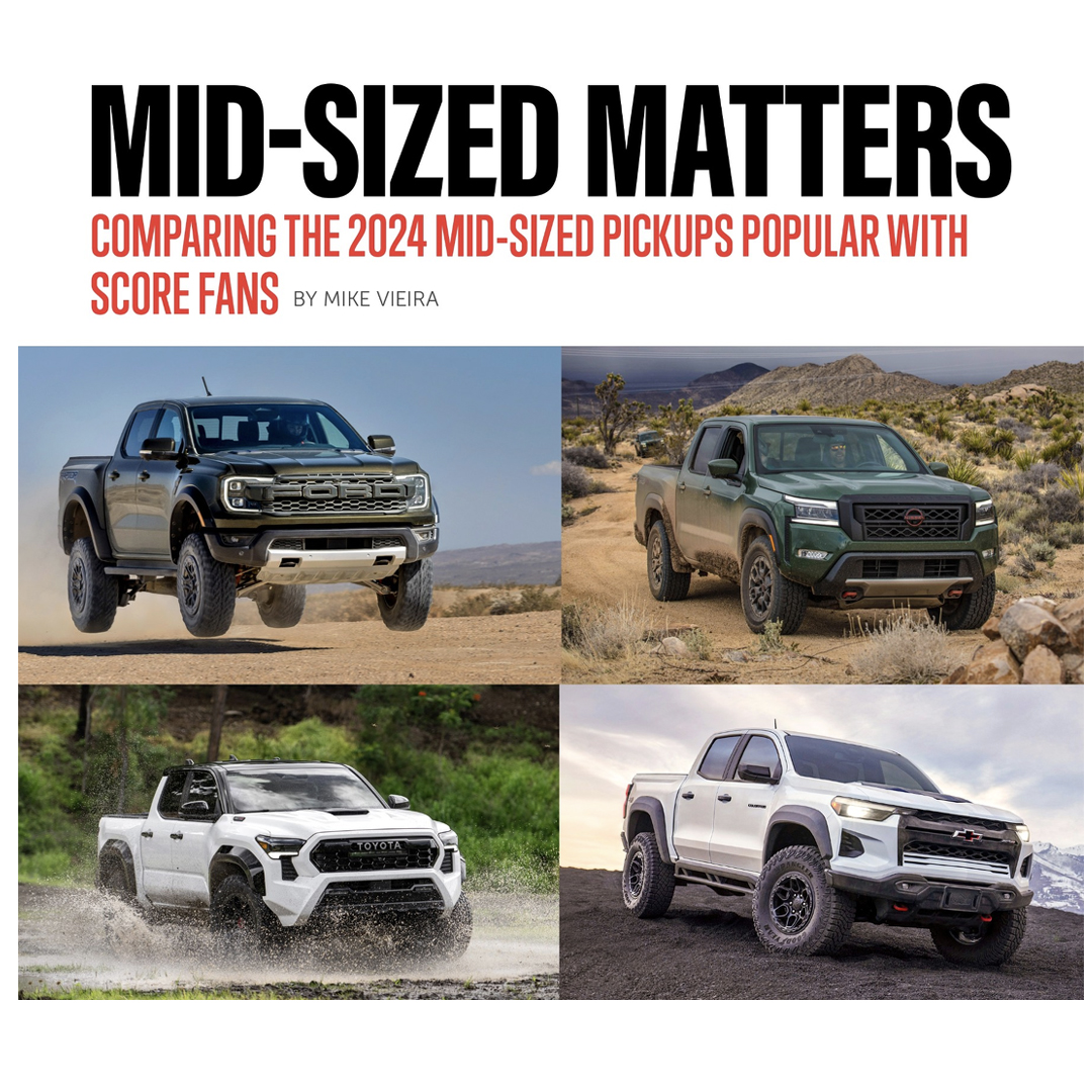 SCOREintl's tweet photo. Are 2024 off-road-equipped mid-sized pickups the same? You'd be surprised. SCORE Journal Magazine compares all the specs. Read it here: https://t.co/rkgFDtlhDn? #scorejournal #fordrangerraptor #coloradobison #toyotatundra #nissanpro4x https://t.co/QRKFdYNjhk