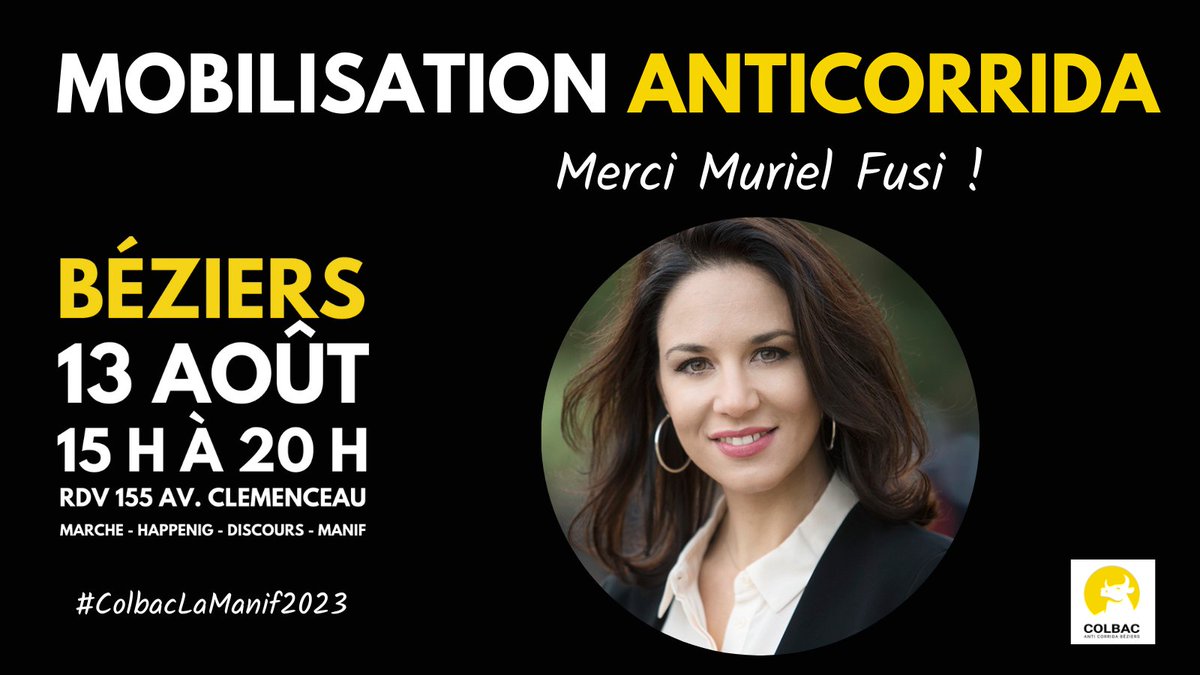 🤩 Nous remercions infiniment <a href="/Muriel_FUSI/">Muriel Fusi</a> coprésidente et porte-parole du <a href="/PartiAnimaliste/">Parti animaliste</a> qui participera à la #ColbacLaManif2023. 

📢 Merci aux <a href="/Elus_PA/">Élus Parti animaliste</a> d'être sur le terrain, déterminés, aux côtés des militants pour réclamer l'abolition. 

✊ On ne lâche RIEN #StopCorrida
