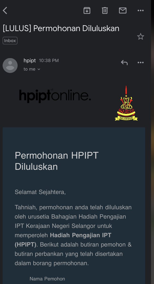 sirdilnerd's tweet photo. Setelah sekian lama hpipt diam, tiba tiba malam ni dapat email lulus hhahahha alhamdulillahh https://t.co/rKHHdYt3Ke