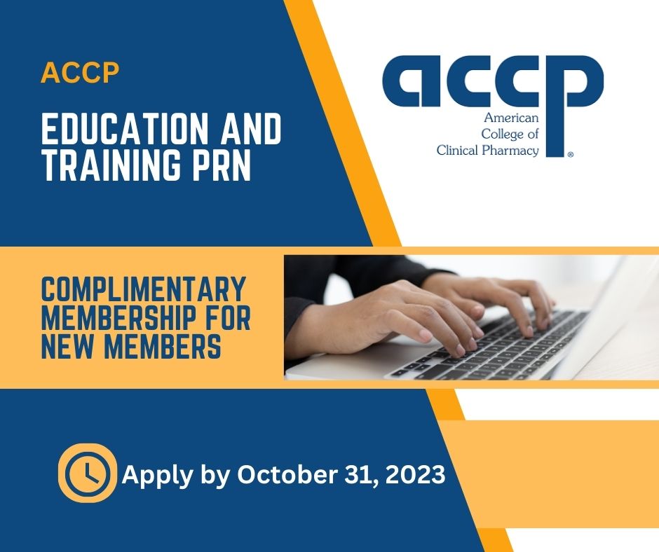 ACCP Education and Training PRN (@accpedtrprn) on Twitter photo We're offering complimentary membership for new PRN members! We'll waive the $25 fee for a limited number of applicants. Apply by filling out the short survey below by Oct 31: forms.gle/JhXypL5CYEHj5h…
Please direct any questions to Ginelle Bryant at ginelle.bryant@drake.edu We're offering complimentary membership for new PRN members! We'll waive the $25 fee for a limited number of applicants. Apply by filling out the short survey below by Oct 31: forms.gle/JhXypL5CYEHj5h…
Please direct any questions to Ginelle Bryant at ginelle.bryant@drake.edu