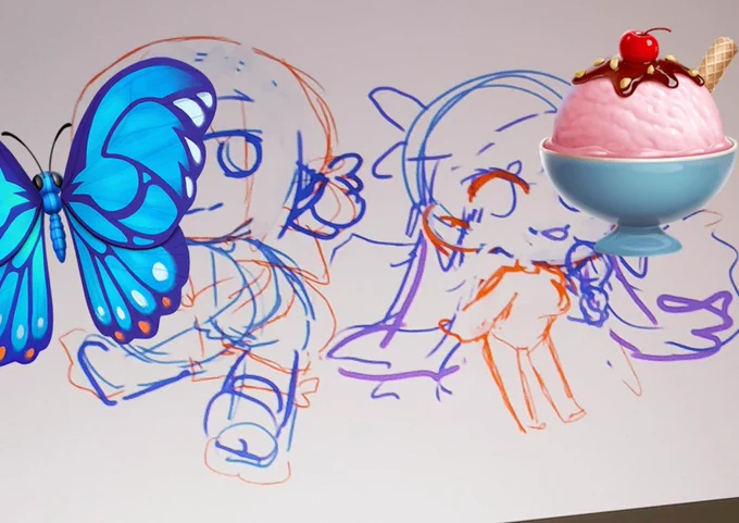 知り合いのリクエストもあって水着オベとキャス描いてる
