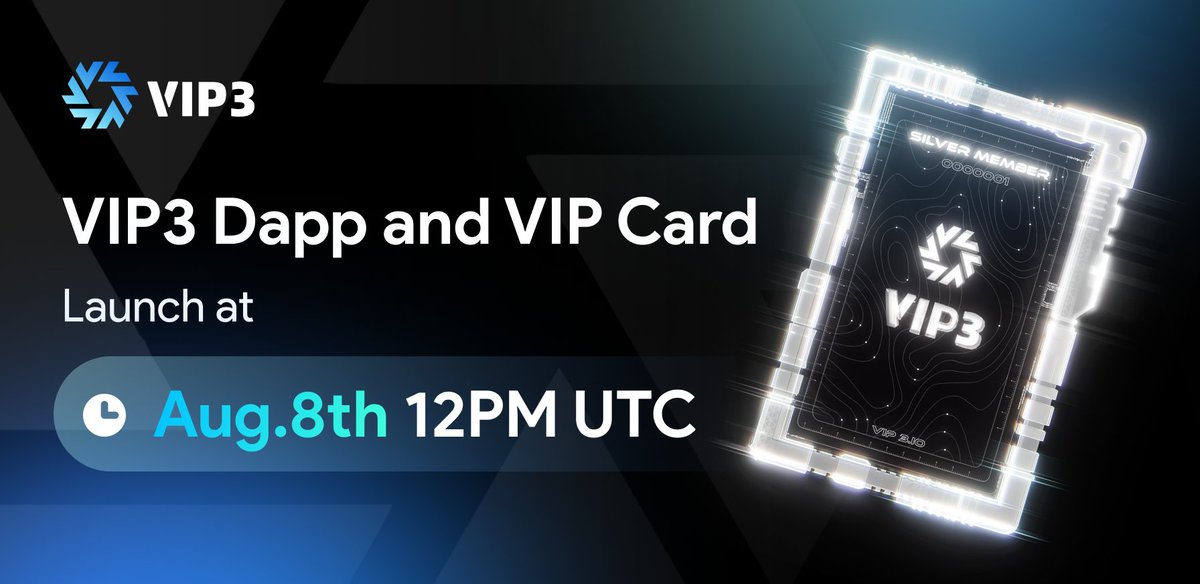 📢Important Update:
The first WEB3 VIP Card with 30+ benefits coming!

#VIP3 Dapp and #freemint event will kick off on Aug.8th at 12PM(UTC)

⏰Mark your calendars, first 5000 to mint will get extra token reward
 
🙌 Join our DC to register a freemint now: shorturl.at/aeiFT