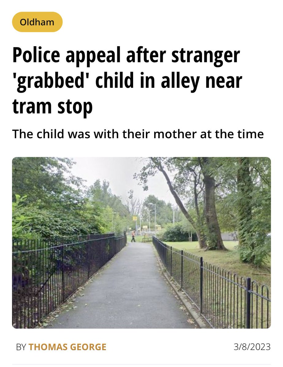 NorthWestNHPUK's tweet image. Police in Oldham have issued an appeal after an Asian Man attempted to abduct a child in an alley in Rose Street, close to the South Chadderton tram stop, between 9pm and 10pm on Saturday (July 29).

The child suffered minor injuries!

#BrokenBritain #BanImmigration