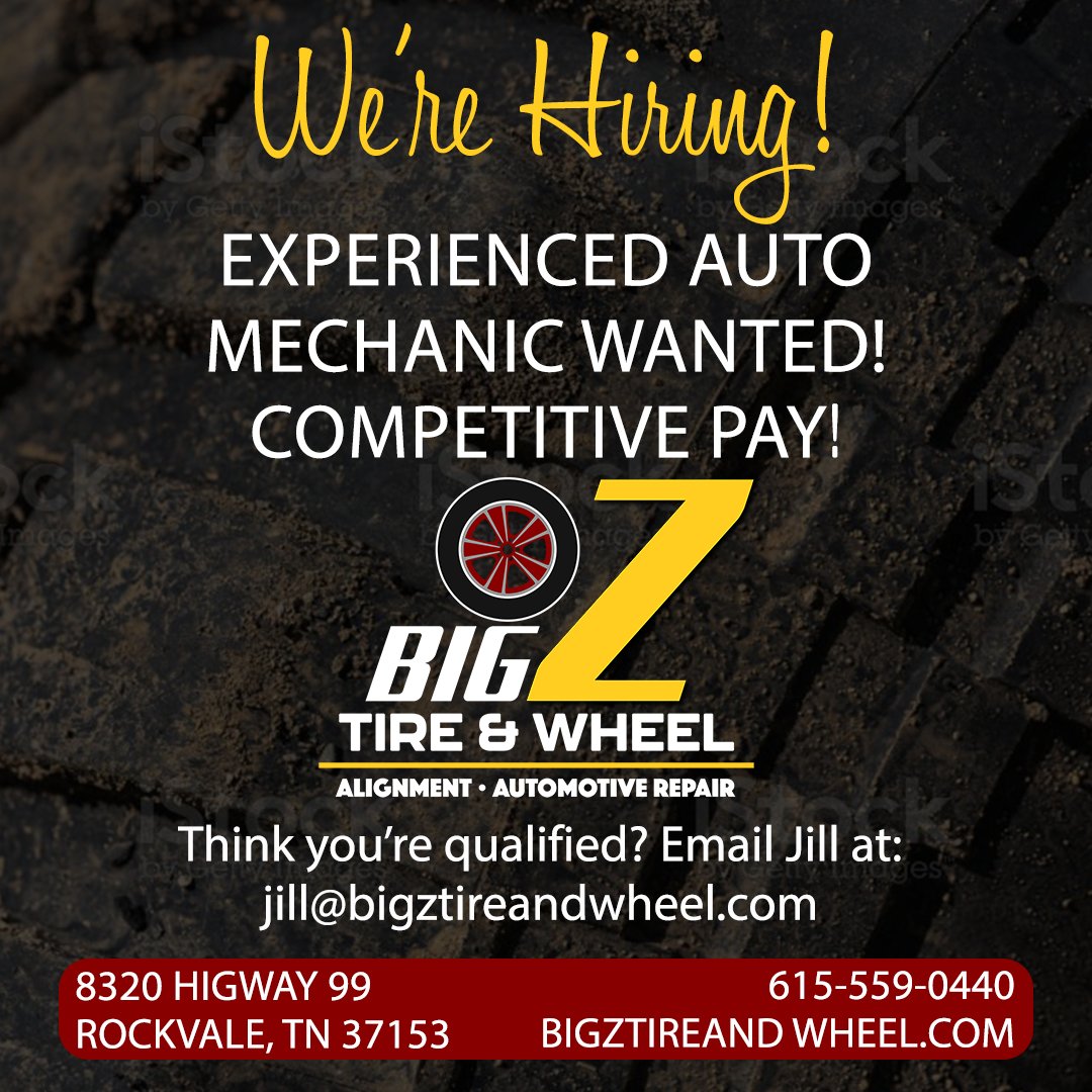 BigZTireWheel's tweet image. Big Z Tire &amp;amp; Wheel is hiring!  If you like all things automotive, a locally owned &amp;amp; operated company, and competitive pay, email jill@bigztireandwheel.com.  Big Z may be the place to work for you!  #bigztireandwheel #alignments #wheels #automotiveservices #shoplocal #hiring