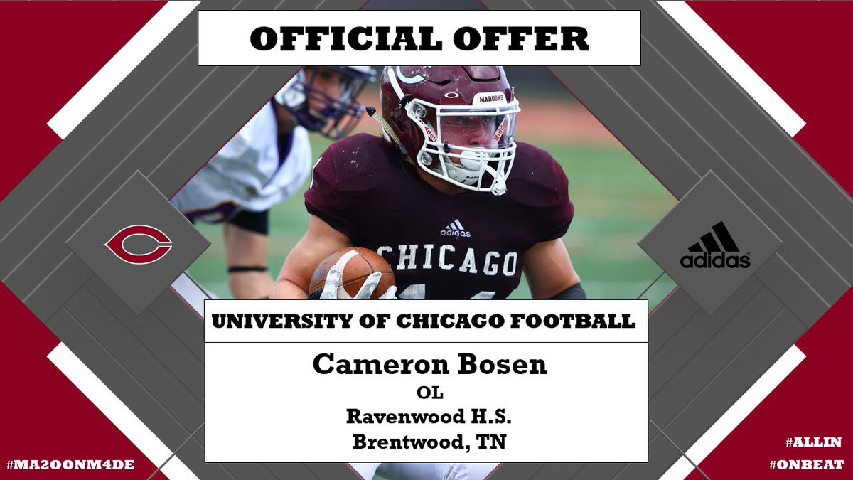 CameronBosen74's tweet photo. After an amazing conversation with @MaxAndrews207, I am blessed to receive an offer from The University of Chicago!! #MAROONGOONS @UChicagoFB 
@wcsRHSfootball @_CoachRodriguez @wcsRHSstrength @Dynasty_Oline https://t.co/QfCmz7JaYq