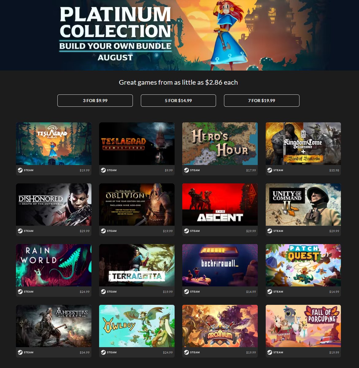 Wario64's tweet photo. Build Your Own August Bundle (Platinum Collection) on Fanatical (3 for $9.99, 5 for $14.99, 7 for $19.99) https://t.co/2zv4f2XFGi #ad https://t.co/eQah8iwLz7
