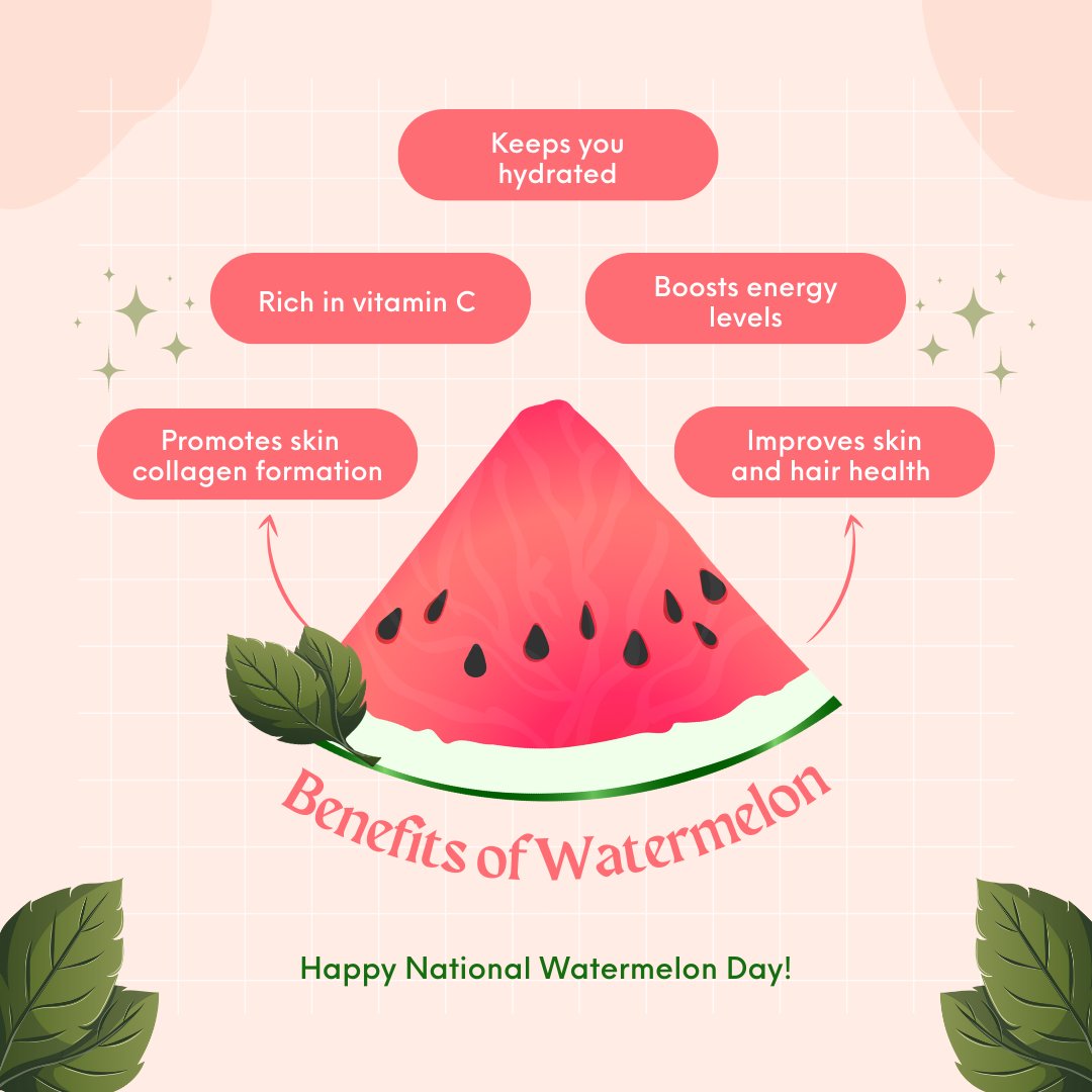 🍉 Celebrate National Watermelon Day with a healthy treat! Enjoy the refreshing sweetness while reaping the benefits for your body. 🍉 
#NationalWatermelonDay #HealthyDelights