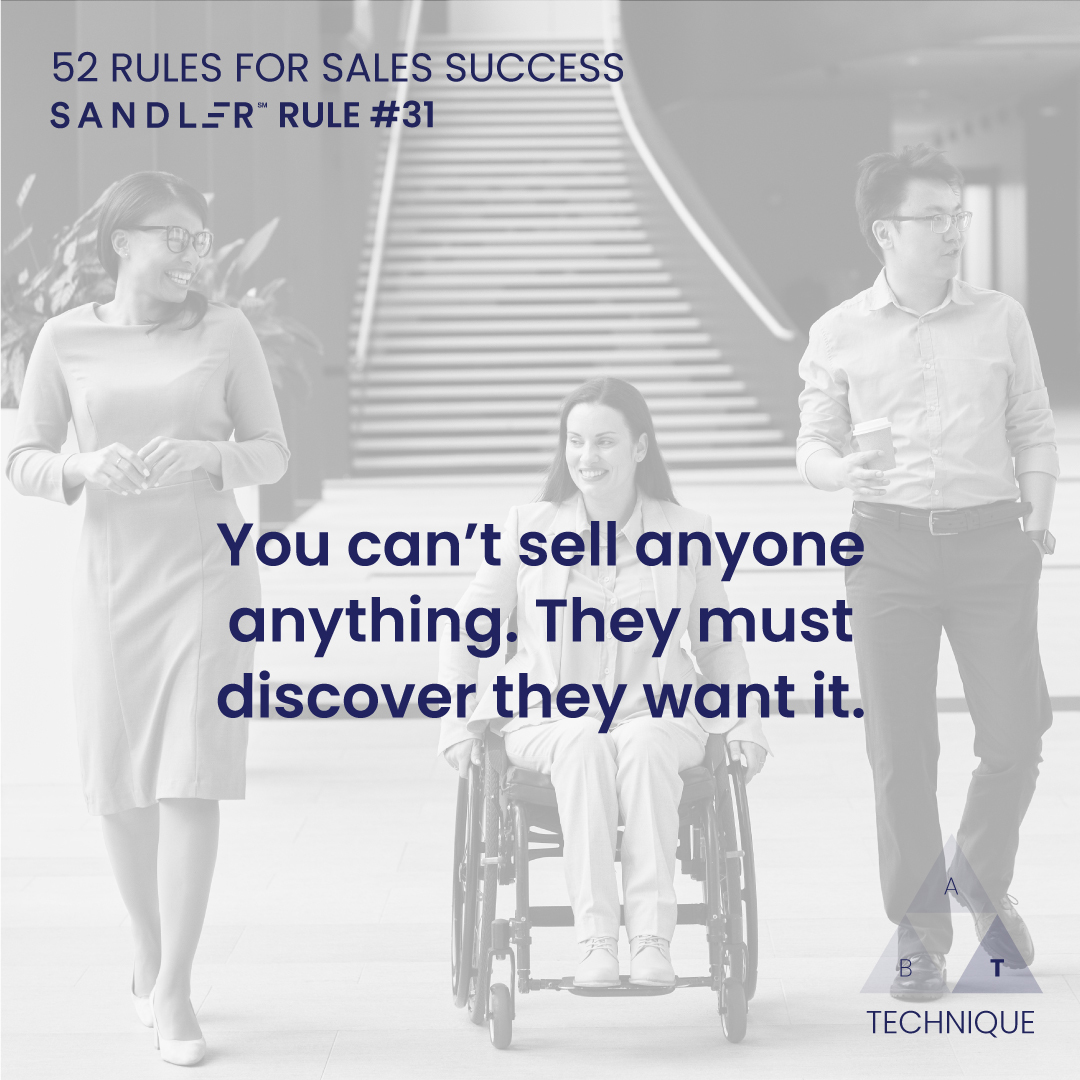 SandlerTraining's tweet photo. People generally don’t like being told what to do. They don’t like being sold. But they love to buy! #SalesTips #sandlerrules https://t.co/1pkeNKJOat