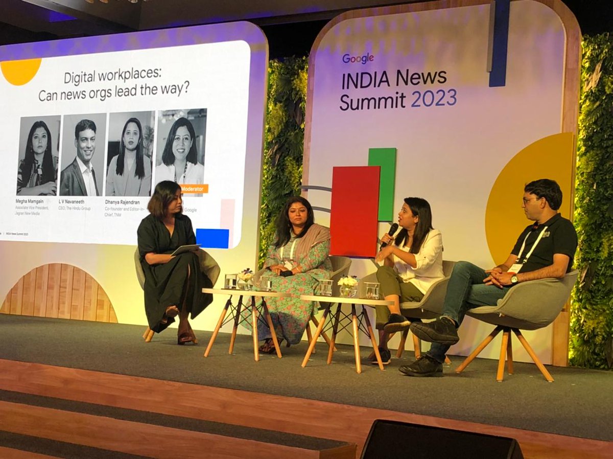 Today <a href="/GoogleIndia/">Google India</a> #NewsInitiative #INDIANewsSummit2023 held a panel on #DigitalWorkplaces: Can News Orgs Lead the Way? Our AVP-Content &amp; Strategy, Health &amp; Lifestyle, <a href="/meghamamgain/">Megha Mamgain</a> discussed dynamic realm of workplaces &amp; diverse representations. 
<a href="/bharatgupta76/">Bharat Gupta</a> 
#JagranNewMedia