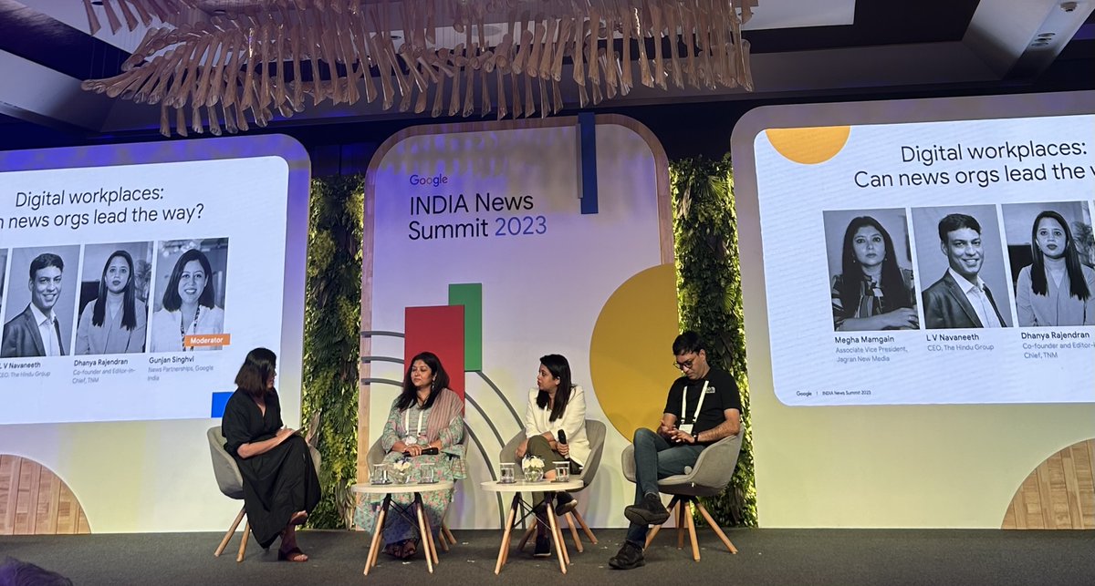 JagranNewMedia's tweet photo. Today @GoogleIndia #NewsInitiative #INDIANewsSummit2023 held a panel on #DigitalWorkplaces: Can News Orgs Lead the Way? Our AVP-Content & Strategy, Health & Lifestyle, @meghamamgain discussed dynamic realm of workplaces & diverse representations.
@bharatgupta76
#JagranNewMedia https://t.co/ySP55FY5p8
