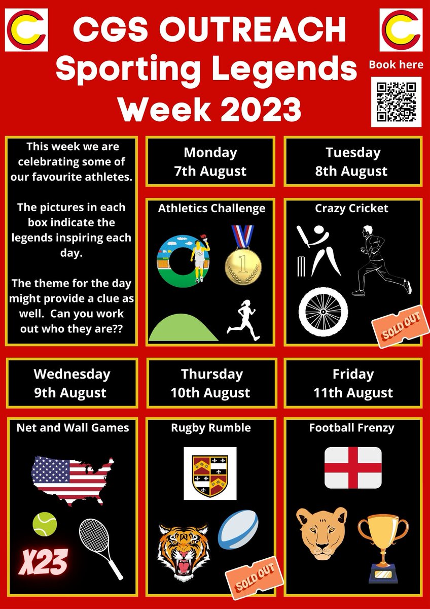 Holiday Activities are in full swing! We're looking forward to another fantastic week next week😀 We thought it would be fun to give children a head start on the legends inspiring the games on each day, how many can you work out? Scan, click to book: tinyurl.com/3dhyxcrj