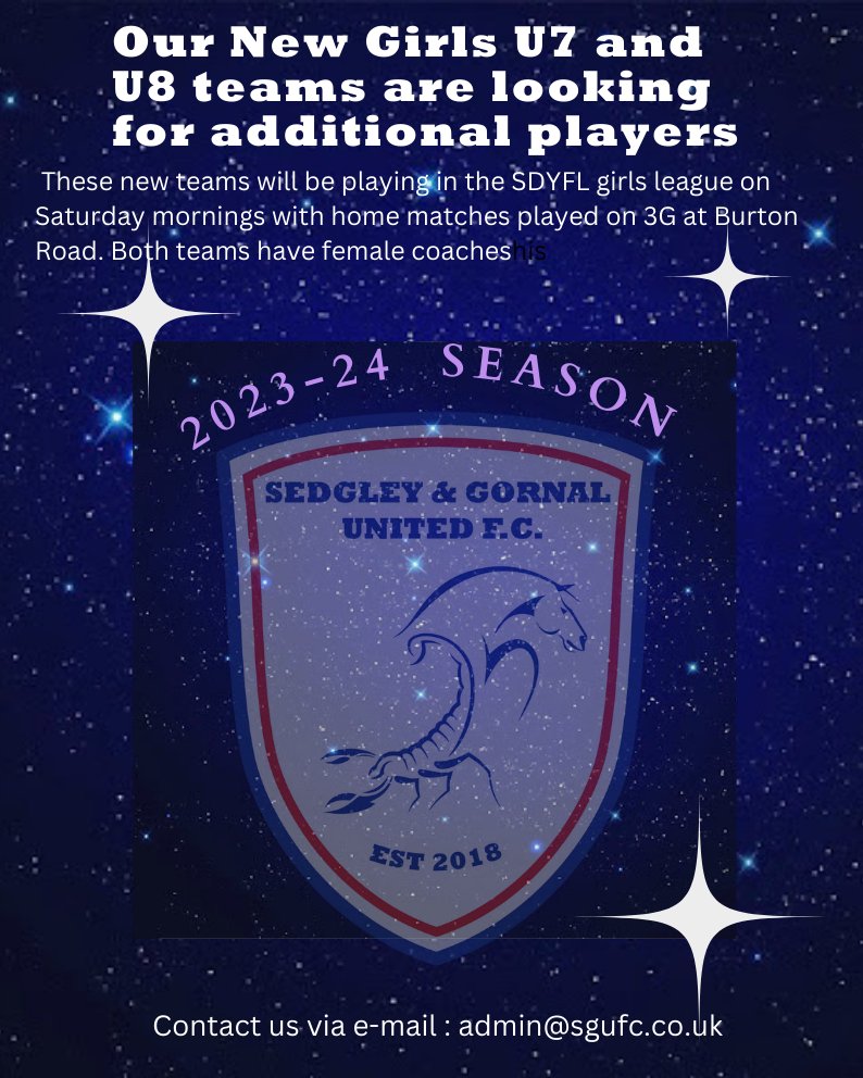 We are recruiting for the two new teams to play in Stourbridge league on Saturday mornings. Training currently on Wednesdays as part of our Wildcats sessions. e-mail or message us for further details