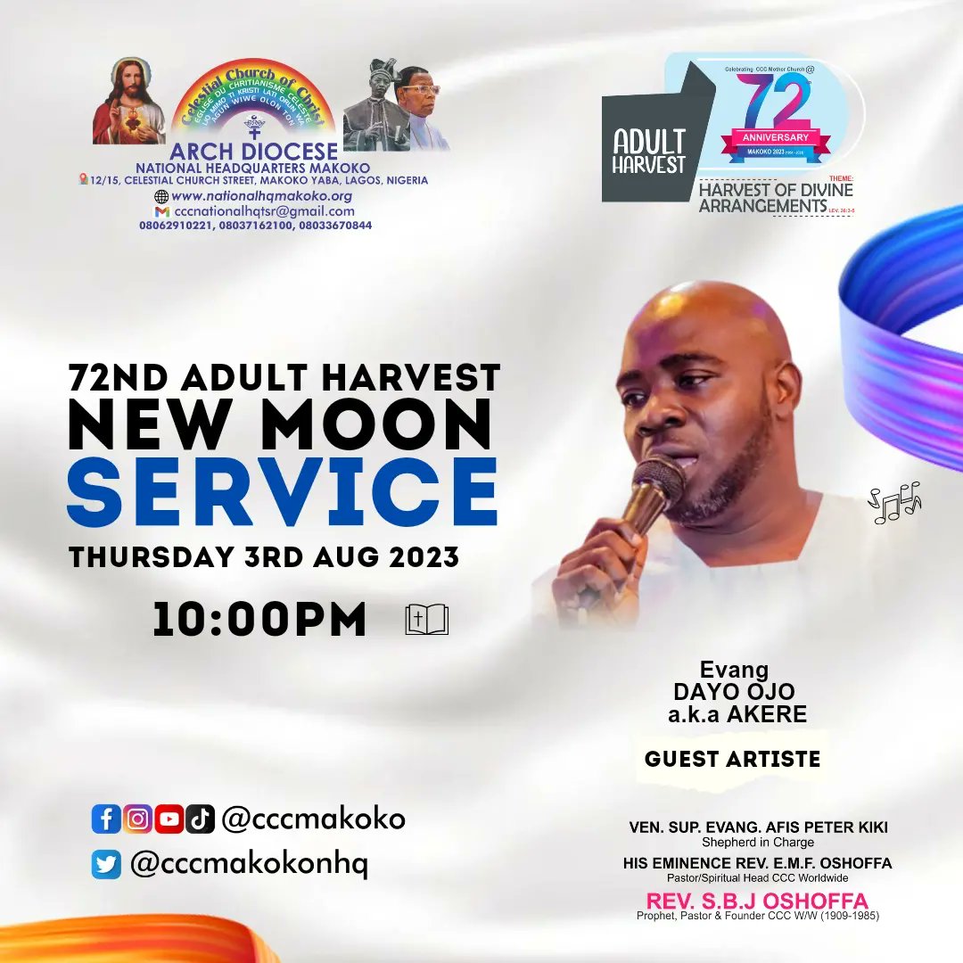 cccmakokonhq's tweet photo. Looking to the Lord and seeking His face.πππ
72nd Adult Harvest Celebration New Moon Service.ππ
Join us by 10pm today @cccmakoko
12/15, Celestial Church Street, Makoko, Yaba Lagos - Nigeria.
#NewMoonService #WatchNightService #AdultHarvest2023 #CCCMakokoAt72 https://t.co/kEqPc3CmOG