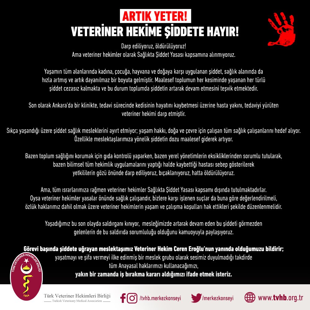 Artık Yeter! Veteriner Hekime Şiddete Hayır! #VeterinerHekimeŞiddeteSon
🔽
tvhb.org.tr/2023/08/03/art…