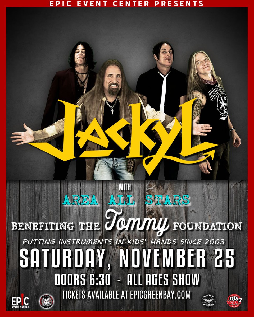 𝙅𝙐𝙎𝙏 𝘼𝙉𝙉𝙊𝙐𝙉𝘾𝙀𝘿 - 𝙅𝘼𝘾𝙆𝙔𝙇!
We are bringing Jackyl and the gang back, along with our very own Area All Stars Saturday, November 25th. This show benefits The Tommy Foundation - putting instruments in kids' hands since 2003.
Get your tickets this Friday at 10am!