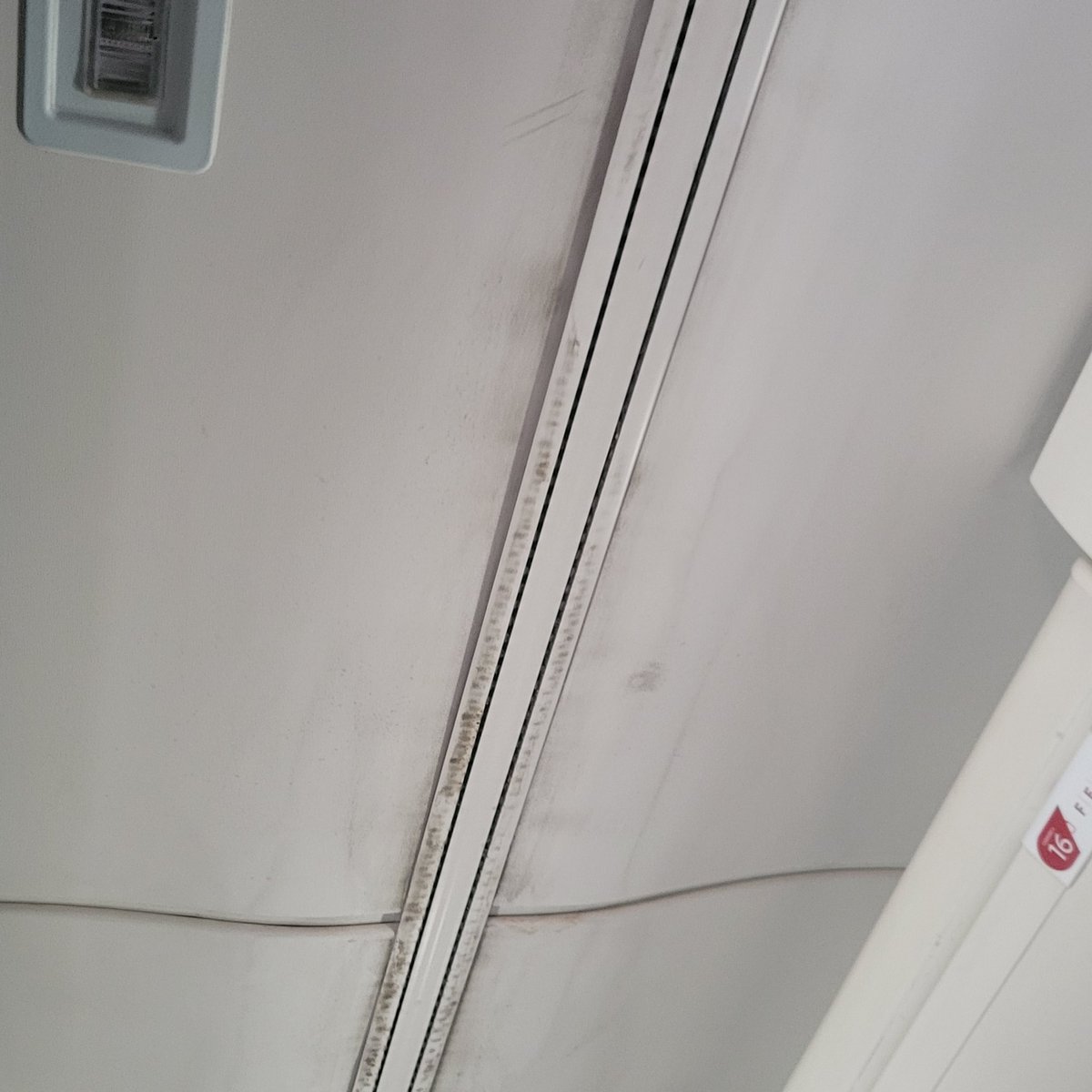 chrisbuck63's tweet photo. come on #Delta. you can do better than this.  Mold and/or dirty and old display that touchscreen does not work. https://t.co/CPUymWeF3O