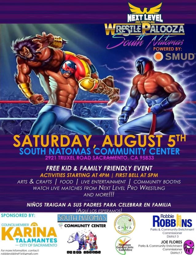 El Flaco Loco (@luchalibremafia) on Twitter photo FREE SHOW THIS SATURDAY IN SOUTH NATOMAS, CA!!! <a href="/level_wrestling/">NextLevelProWrestling</a> <a href="/CM_Talamantes/">Vice Mayor Karina Talamantes</a> FREE SHOW THIS SATURDAY IN SOUTH NATOMAS, CA!!! <a href="/level_wrestling/">NextLevelProWrestling</a> <a href="/CM_Talamantes/">Vice Mayor Karina Talamantes</a>