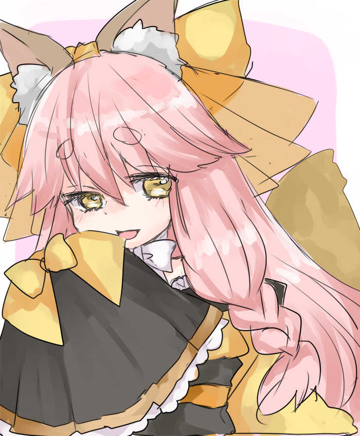 tamamo no mae (fate/extra) 1girl solo animal ears pink hair fox ears tail yellow eyes  illustration images