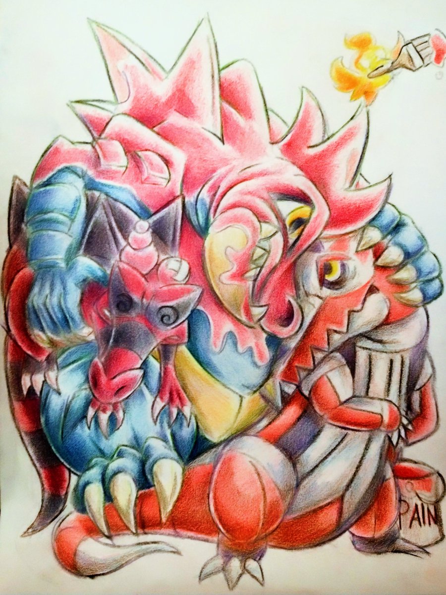 Falsevanity's tweet image. They wanted him to be red, too.

#Skeledirge #Feraligatr #Krookodile
#Alligator #Crocodile #Pokemon