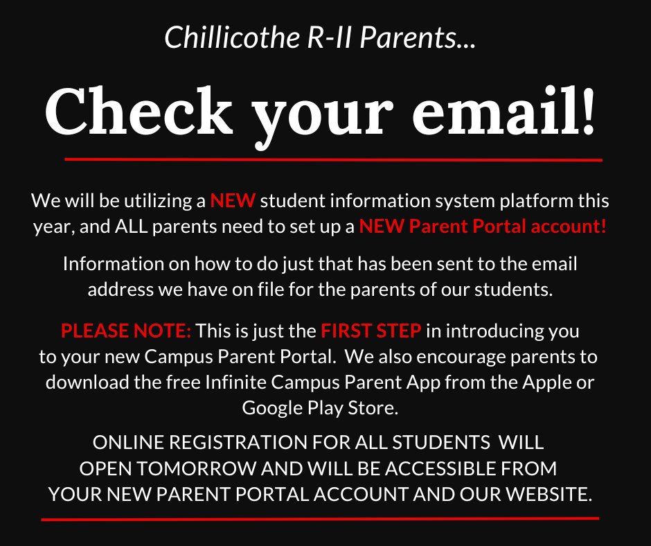 dewey_school's tweet photo. Hello, Hornet family! Because we're switching to a new student information system, Infinite Campus, all parents will need to set up a new Parent Portal account! Please note that online registration will open tomorrow (Friday, August 4th). https://t.co/DwgmejTe0X