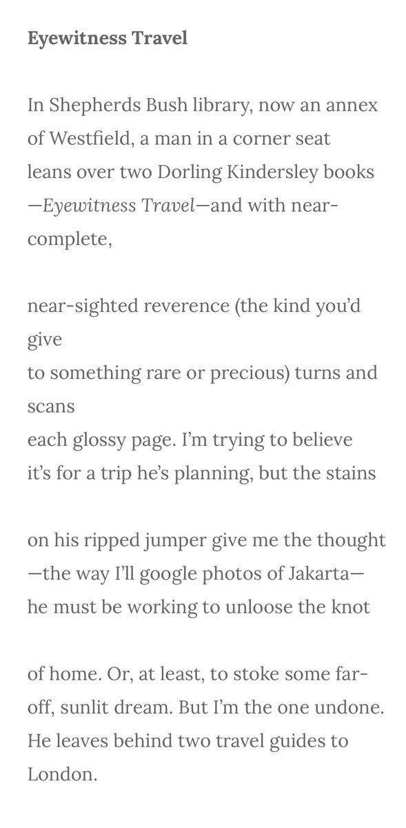 Educiting's tweet photo. 5. Eyewitness Travel or Self portrait in front of a small mirror by Will Harris (2017)

(Also, the poem Estruch references Say by Will Harris is phenomenal: https://t.co/hnRfsB0rSK)

Possible comparison Furthest Distance I’ve Travelled - place/identity https://t.co/YerVspB9Mf