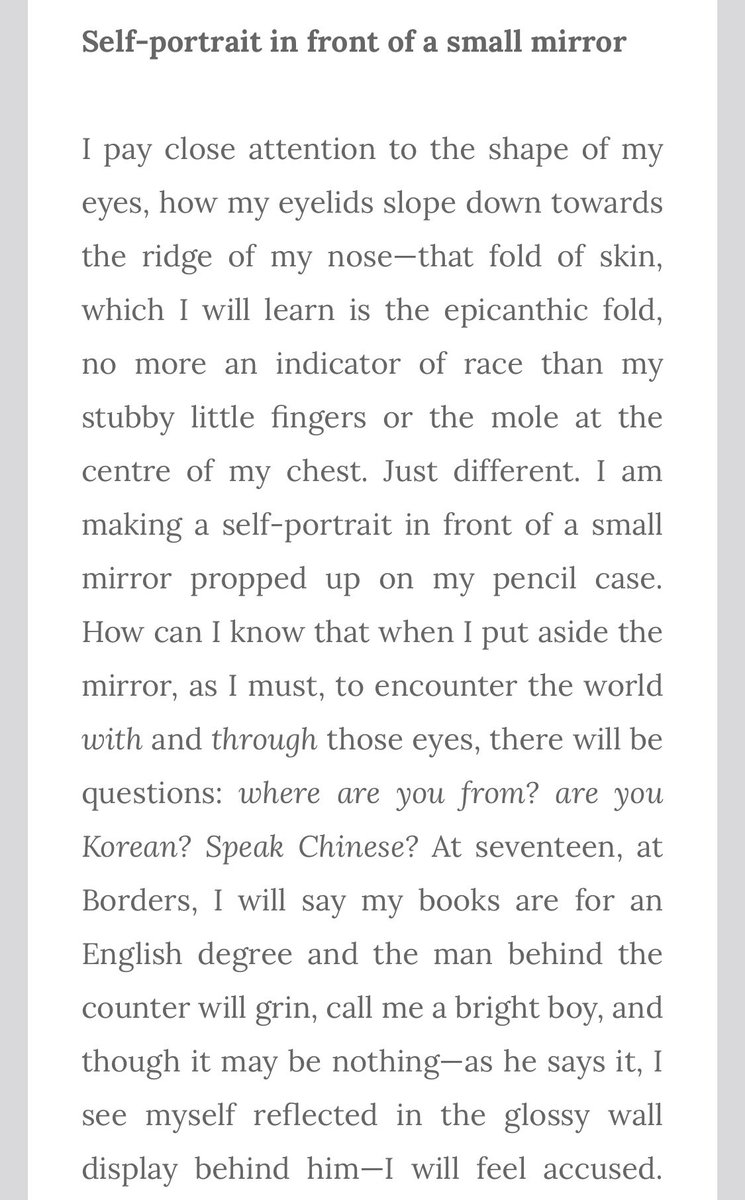 Educiting's tweet photo. 5. Eyewitness Travel or Self portrait in front of a small mirror by Will Harris (2017)

(Also, the poem Estruch references Say by Will Harris is phenomenal: https://t.co/hnRfsB0rSK)

Possible comparison Furthest Distance I’ve Travelled - place/identity https://t.co/YerVspB9Mf