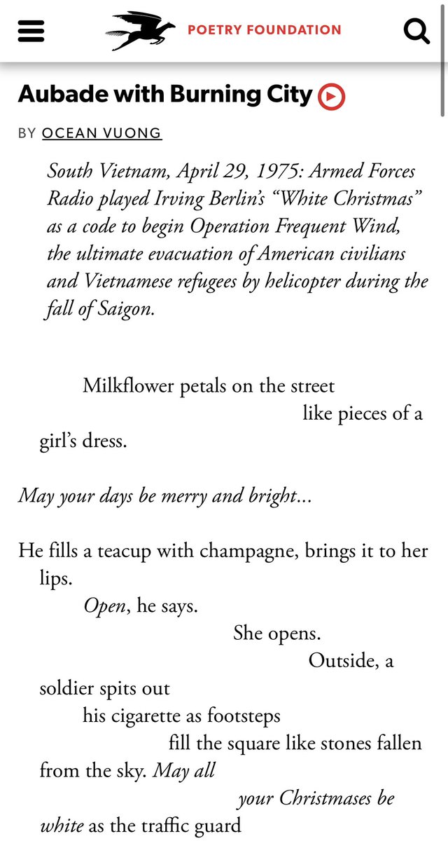 Educiting's tweet photo. 6. Aubade with burning city by Ocean Vuong (2014)

The art reference is to the song: White Christmas 

Ekphrastic poem to pair with Ode to a Grayson Perry urn.

This poem and 7.  imo take the idea of an ekphrastic poem to a completely new, intense level. 🤯 
 
The poem opens: https://t.co/lgqImnld9D