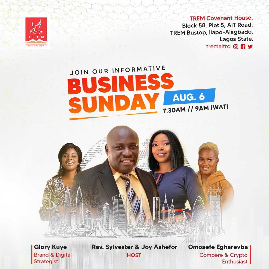 tremaitrd's tweet photo. Join us for an insightful Business Sunday on August 6th, 2023, at #TREMCovenantHouse
Come learn how to leverage digital strategies for your business and career growth, and how to elevate your communication skills.
See you there!
#TREM #BusinessSunday #ExceedingGreatReward https://t.co/72KcgUB9Ph