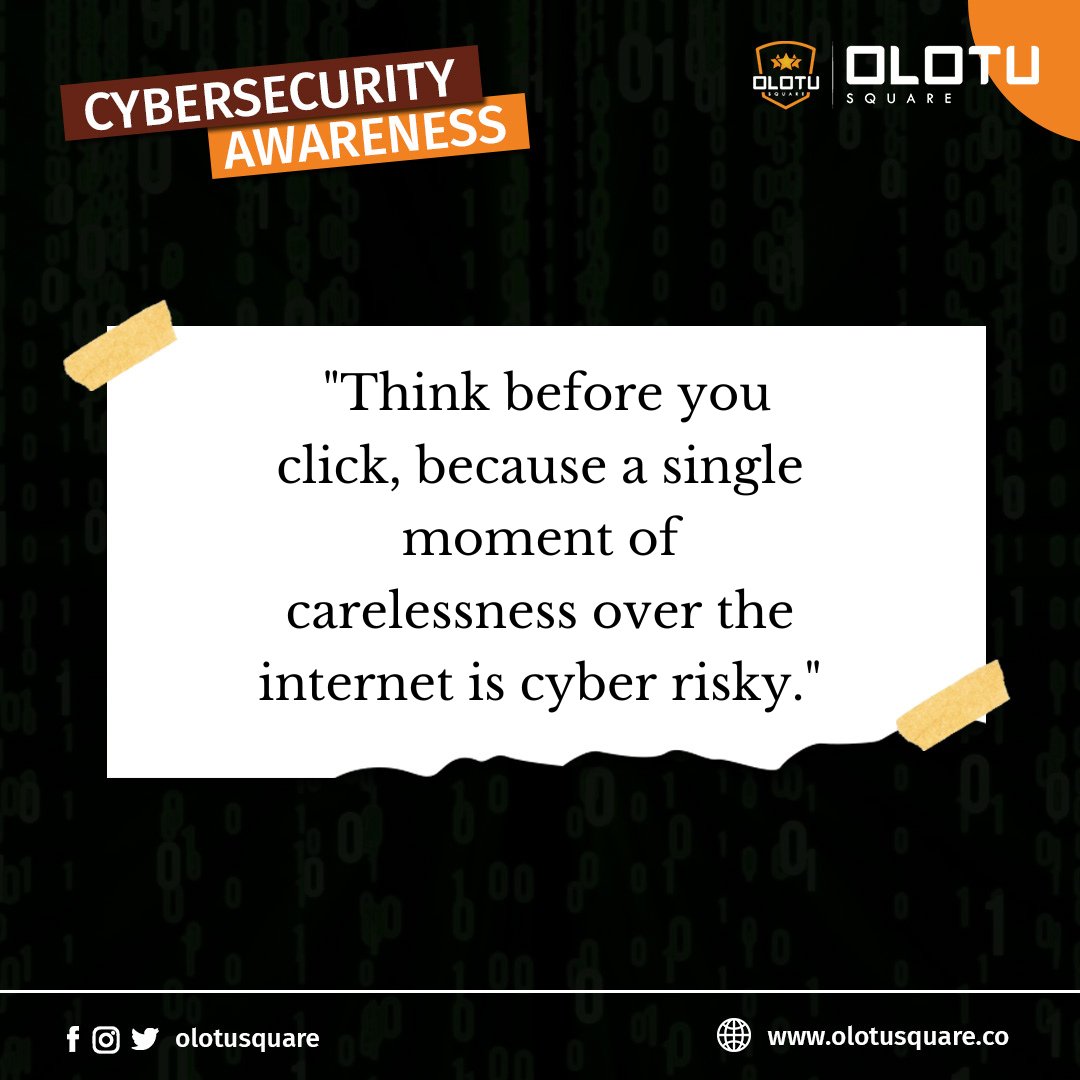 OlotuSquare's tweet photo. Always exercise caution when using the internet because a lot of cyber threats exist on the web.
#cyberawareness #cybersecurityawarenessmonth #cyberawareness #cybersecurity #olotusquare #techiescommunity https://t.co/6NiXlxErr5