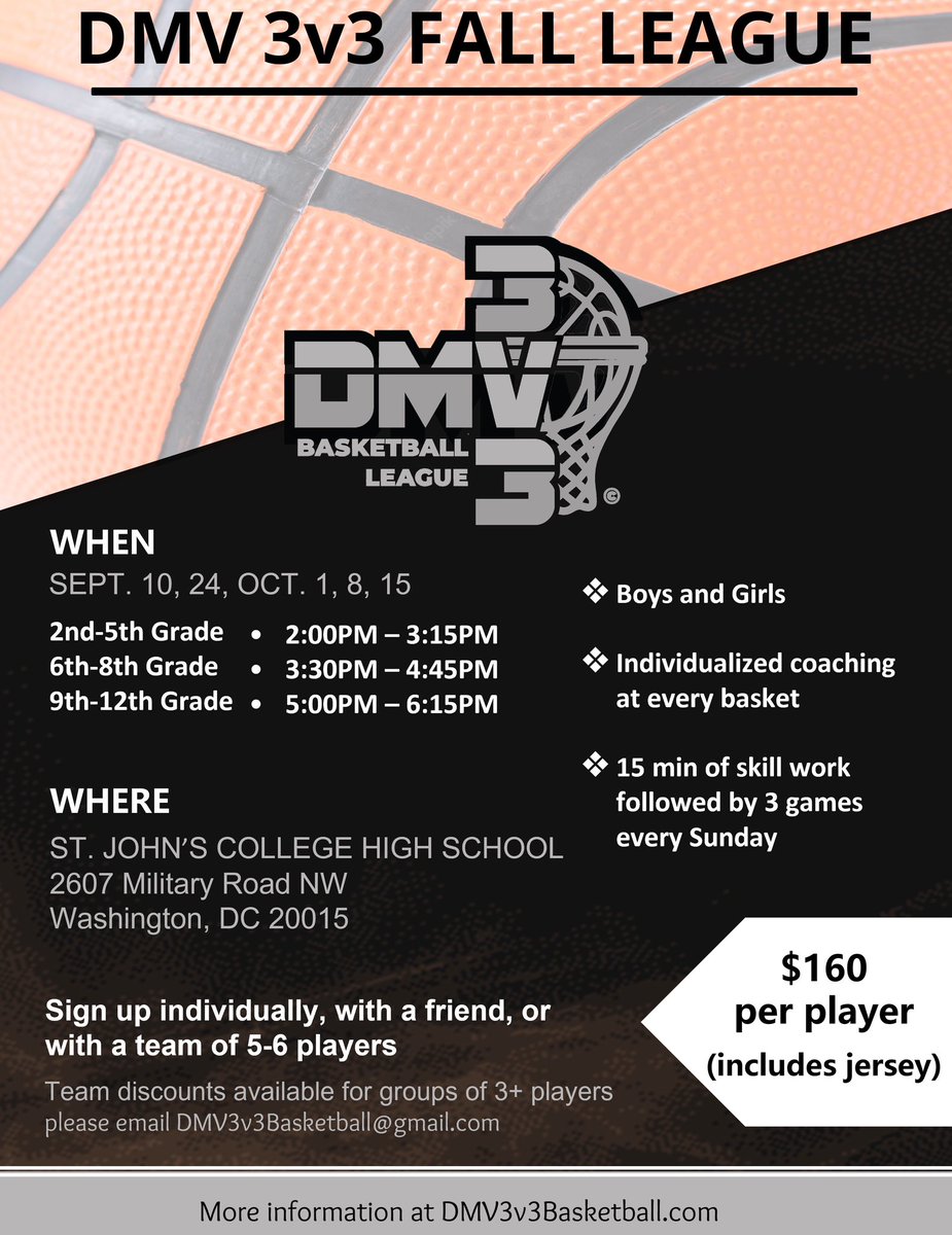 DMV3v3's tweet photo. September 10th is almost here! 

Have FUN and DEVELOP through 3v3 at St. John’s College High School. 

We will sell out. Register below! 

https://t.co/jqpZnzSfc5 https://t.co/QI7xSZvipP