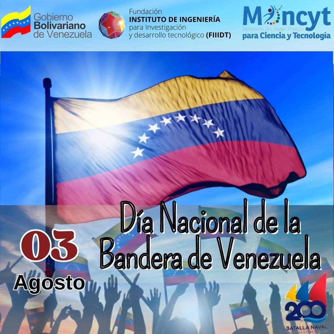 PSUVMincyt's tweet photo. #3Ago |El 3 de agosto fue instituido el día de la Bandera Nacional tricolor con ocho estrellas por el Comandante Chávez por el decreto 4.754, publicado en Gaceta Oficial número 38.504.
¡Viva Venezuela! #Yoizomibandera https://t.co/T8q5tMs6dX