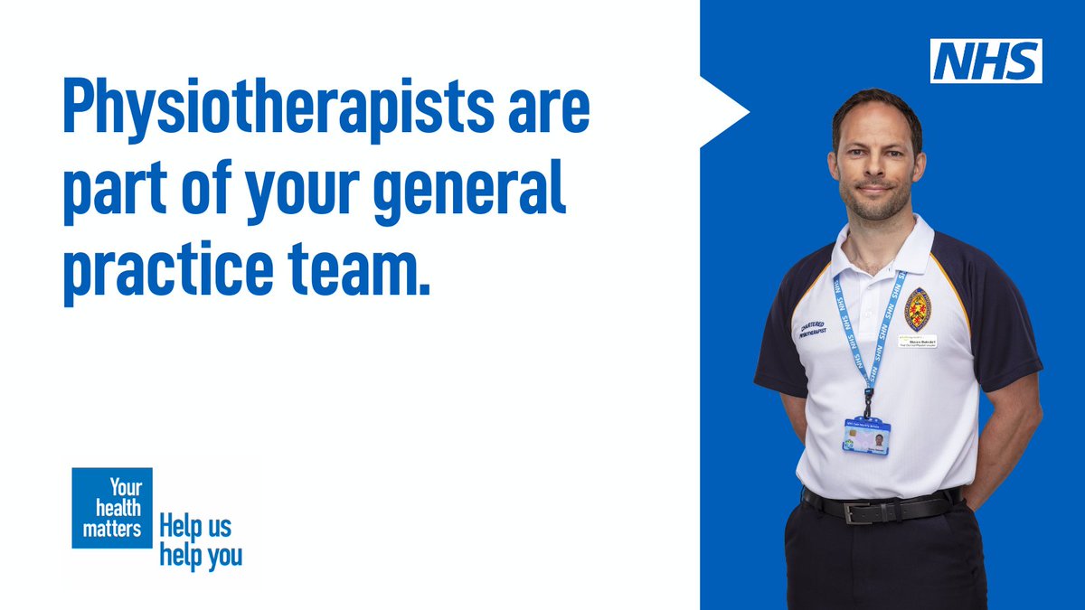 Physiotherapists are part of the #GeneralPracticeTeam. They can help by:

👉 diagnosing and treating muscular and joint conditions
👉 advising on how to manage conditions
👉 referring people on to specialist services