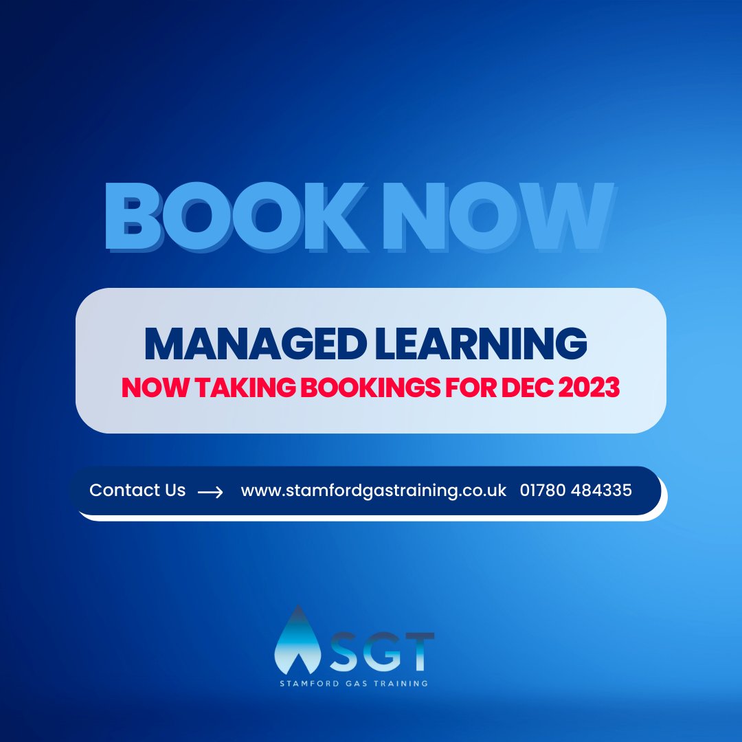 Book your Managed Learning Course. Our July entrant is full! Now taking bookings for December! 

* We offer flexible payment options for this course *

Secure your place now. Contact us:⁠
stamfordgastraining.co.uk⁠
01780 484335⁠
bookings@stamfordgastraining.co.uk
